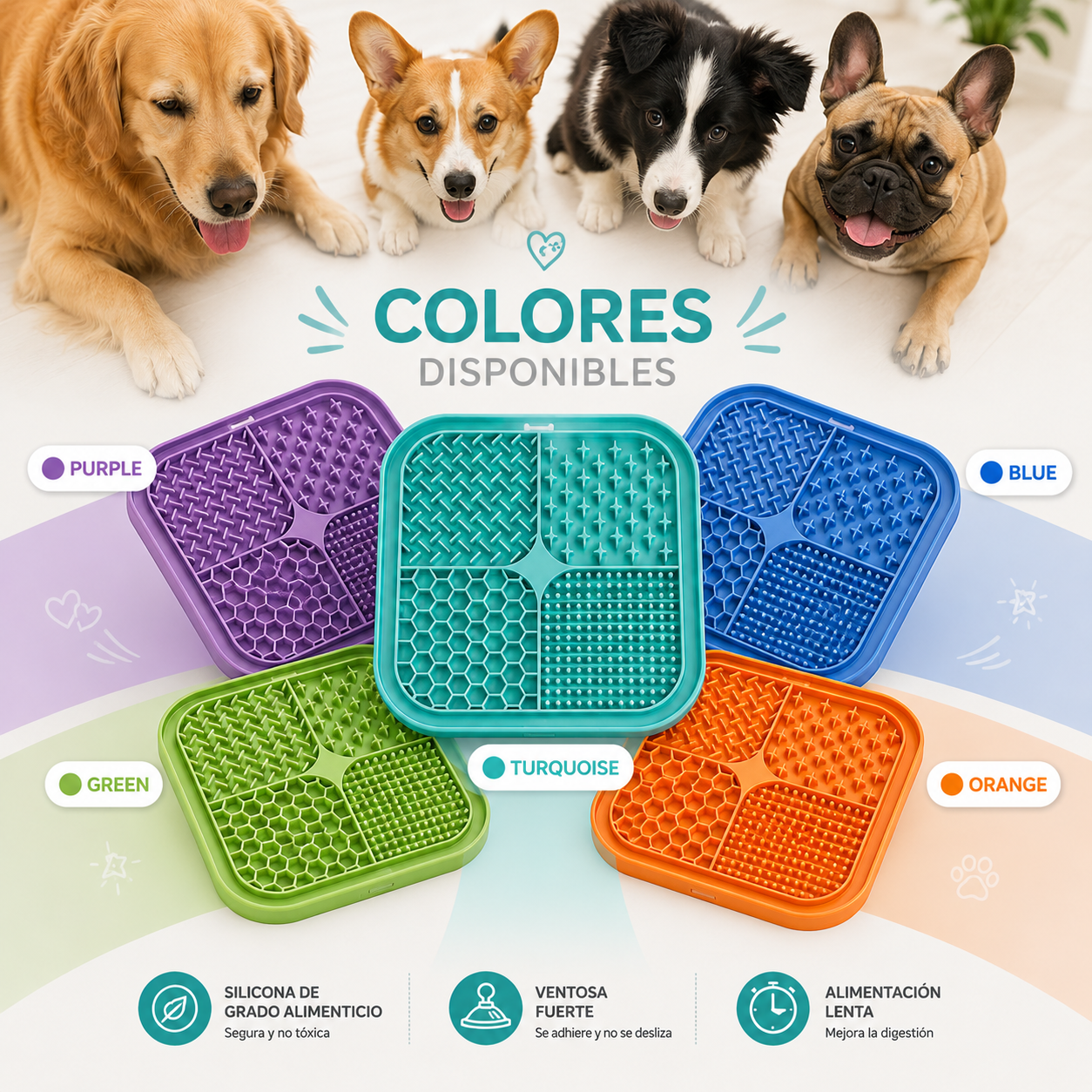 Alfombrilla Lick Mat Antiestrés para Perros y Gatos | Comedero Lento de Silicona con Ventosas