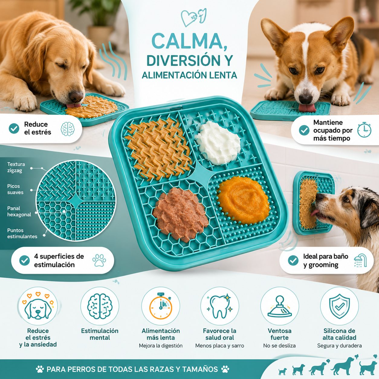 Alfombrilla Lick Mat Antiestrés para Perros y Gatos | Comedero Lento de Silicona con Ventosas