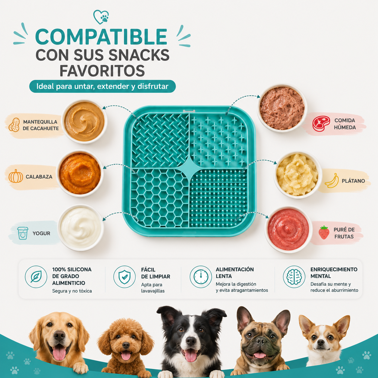 Alfombrilla Lick Mat Antiestrés para Perros y Gatos | Comedero Lento de Silicona con Ventosas
