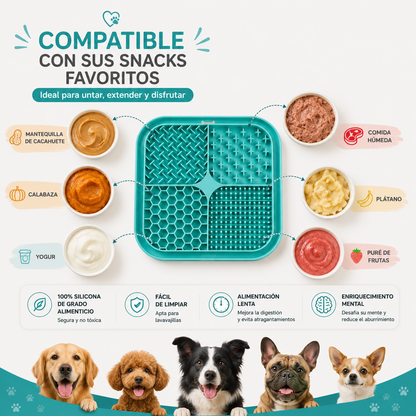 Alfombrilla Lick Mat Antiestrés para Perros y Gatos | Comedero Lento de Silicona con Ventosas