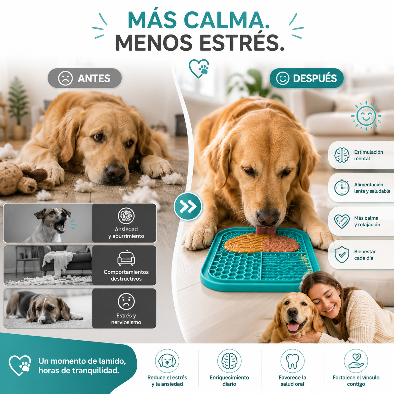 Alfombrilla Lick Mat Antiestrés para Perros y Gatos | Comedero Lento de Silicona con Ventosas